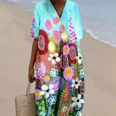 Plus Size Women's Blouse Short Sleeve Dress Creative Fish Pattern Vacation Style Dress Factory Color 10 Style - Shop at LoveMi