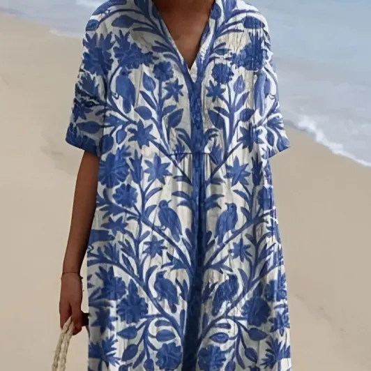 Plus Size Women's Blouse Short Sleeve Dress Creative Fish Pattern Vacation Style Dress Factory Color 8 Style - Shop at LoveMi