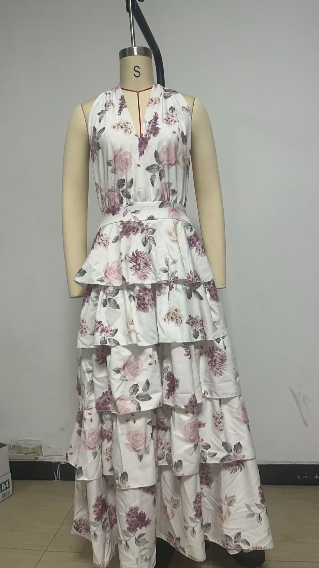 Women's Clothing Dress Fashion V-neck Strap Multi-layer