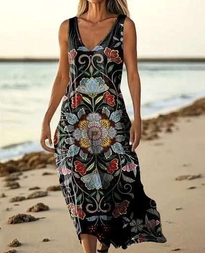 Summer Sleeveless Casual Print Temperament Long Dress Dress - 48 Model E688