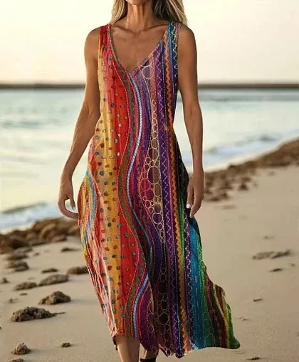 Summer Sleeveless Casual Print Temperament Long Dress Dress 41 Model E688 - Shop at LoveMi