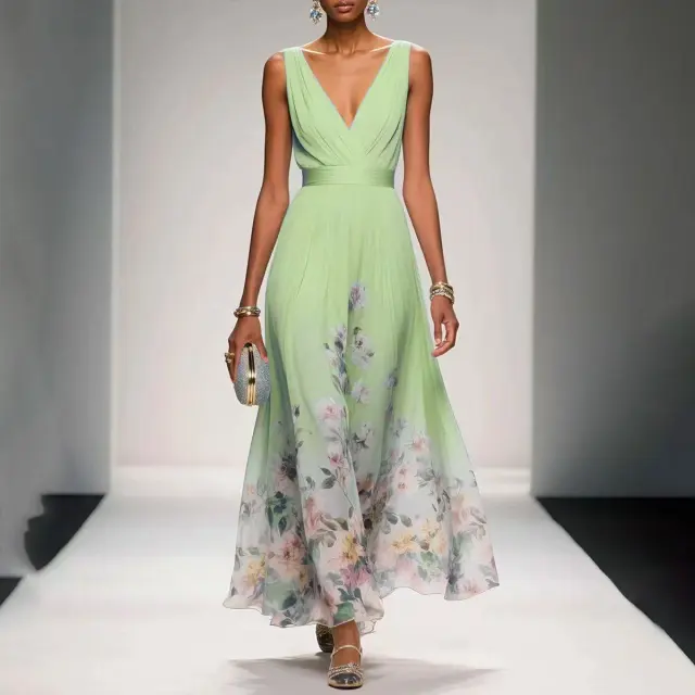 Evening Gown Elegant V neck Cross border Dress Green - Shop at LoveMi