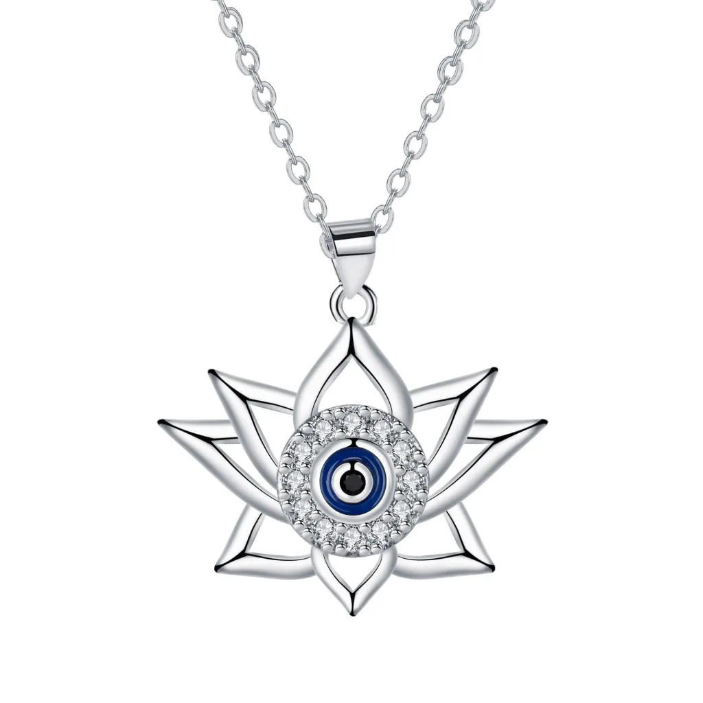 Vintage Lotus Bottom Devil's Eye Necklace - Silver