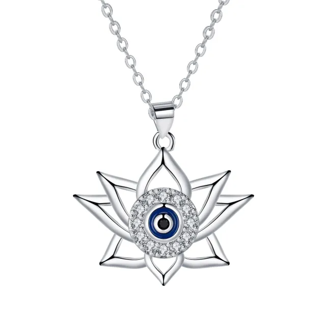 Vintage Lotus Bottom Devil's Eye Necklace Silver - Shop at LoveMi