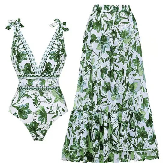 European And American Sexy Bikini One-piece Swimsuit Chiffon Dress - Green