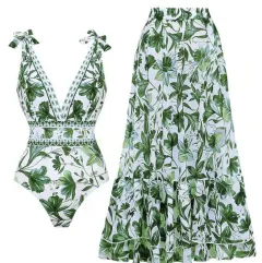 European And American Sexy Bikini One-piece Swimsuit Chiffon Dress - Green - View 1
