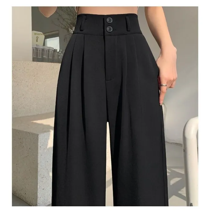 High Waist Drooping Plump Girls Pear Shapes Suit Pants - Black