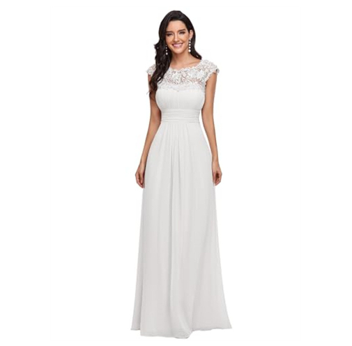 Bridesmaid Dress Women's Cover Sleeve Chiffon Pleated Lace Dress White - Shop at LoveMi