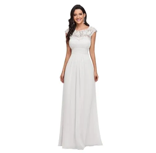 Bridesmaid Dress Women's Cover Sleeve Chiffon Pleated Lace Dress - White