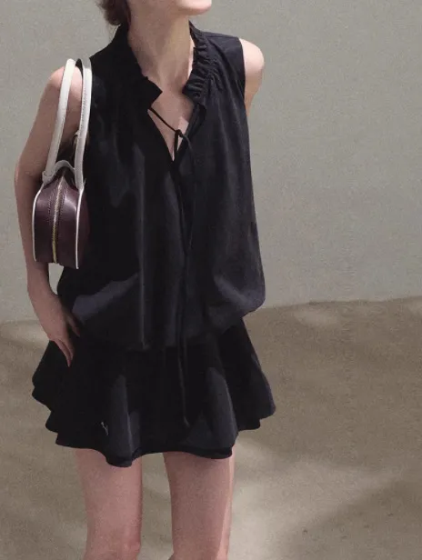 Lyocell Cotton Lace up Relaxed Profile Design Sense Bud Jellyfish Dress Licorice Black - Shop at LoveMi