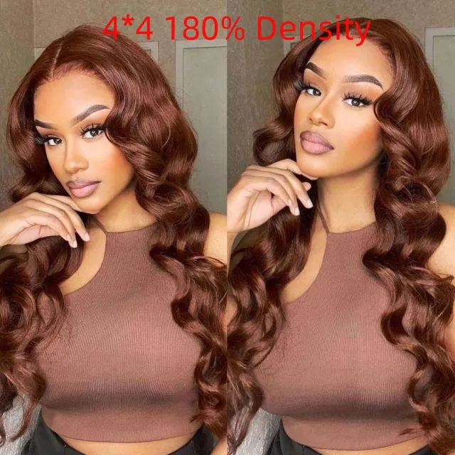 Front Lace Wavy Brown Lace Front Hair Human Wigs 4X4 180% Density - Shop at LoveMi