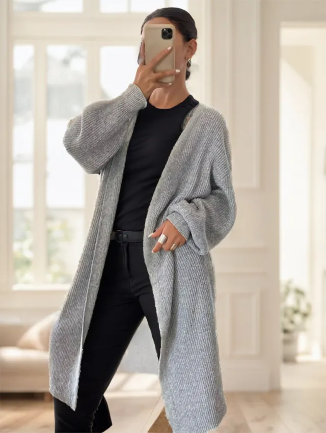 Women's Casual Solid Color Long Cardigan Grey - Shop at LoveMi