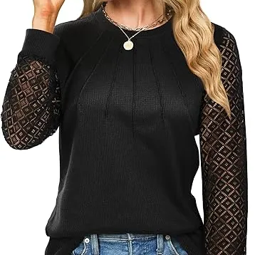 Casual Autumn Knitted Shirt Women's Lace Black - Shop at LoveMi