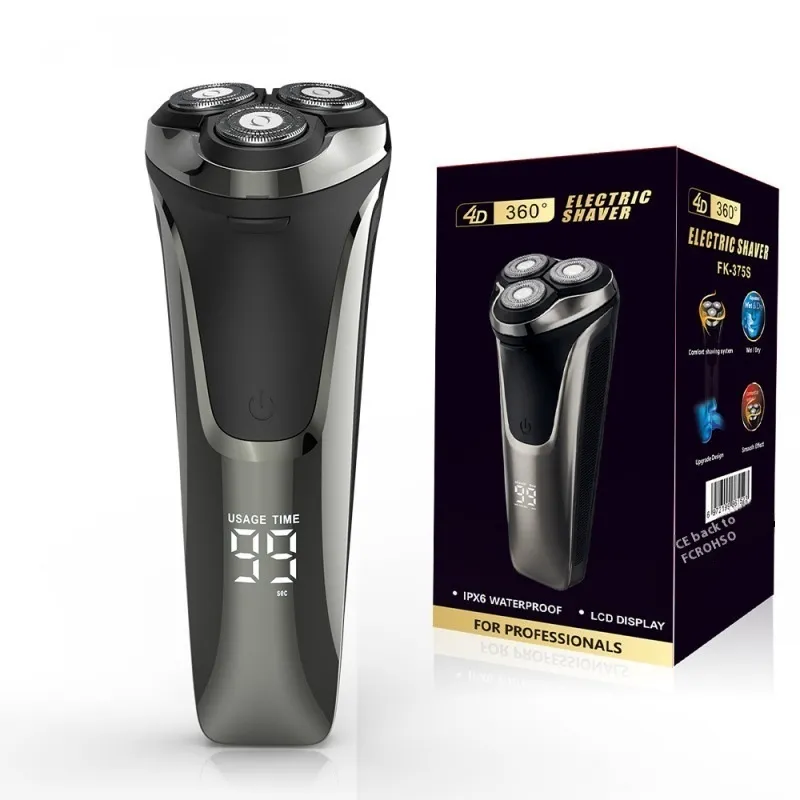 Floating 4D Three Cutter Head Rechargeable Shaver Digital Display Electric Shaver - Gun Colour