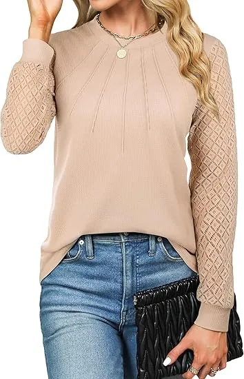 Casual Autumn Knitted Shirt Women's Lace - Apricot
