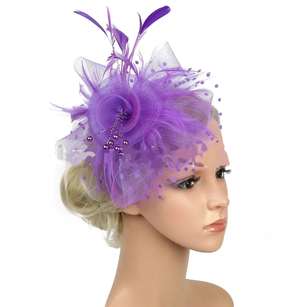 Headwear Bridal Hair Accessories Mesh Billycock Headband - Purple