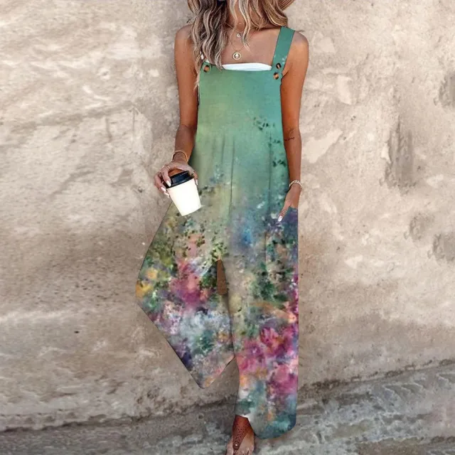 Summer Women's Vintage Print Jumpsuit European And American Loose Sleeveless Suspender Pants - Shop at LoveMi