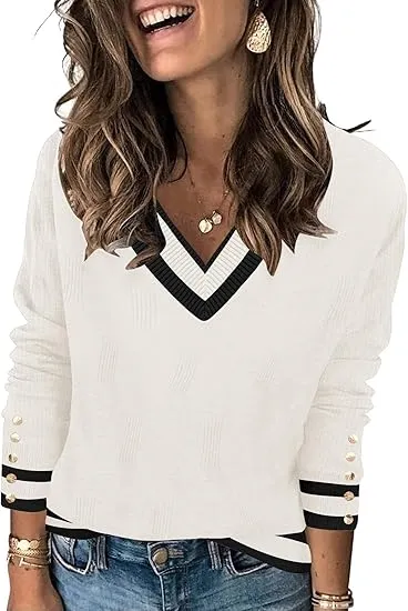 Solid Color Versatile Knitted V neck Loose Fit 2Color - Shop at LoveMi