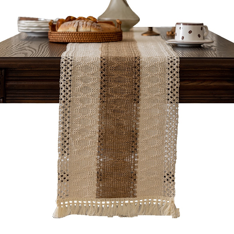 Woven Linen Table Runner Rectangular Cover Towel Tassel Placemat