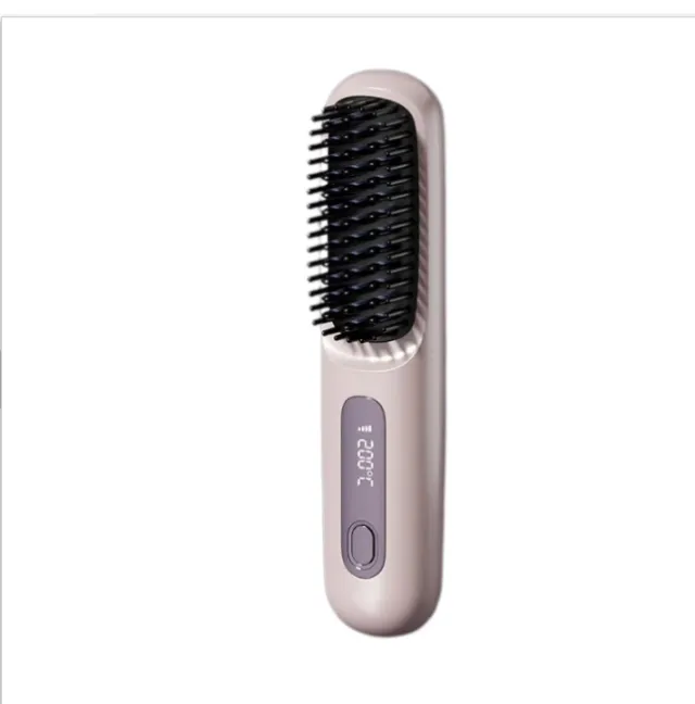 2 In 1 Straight Hair Comb Wireless Hair Straightener Brush Hair Fast Heating Portable Hot Curler USB Charging Purple - Shop at LoveMi