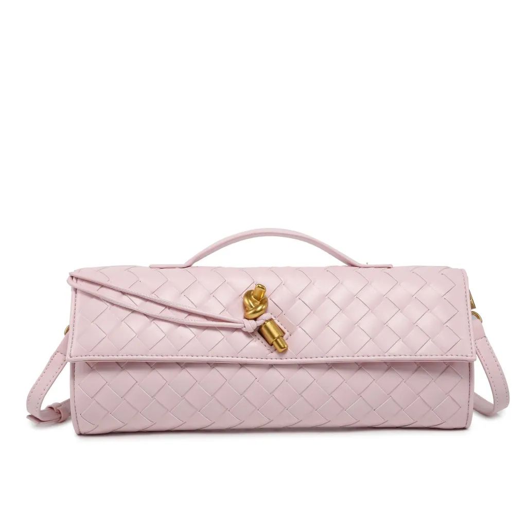 Woven Bag Shoulder Fashion Clutch Crossbody Bag - Pink
