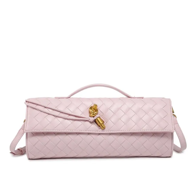 Woven Bag Shoulder Fashion Clutch Crossbody Bag Pink - Shop at LoveMi
