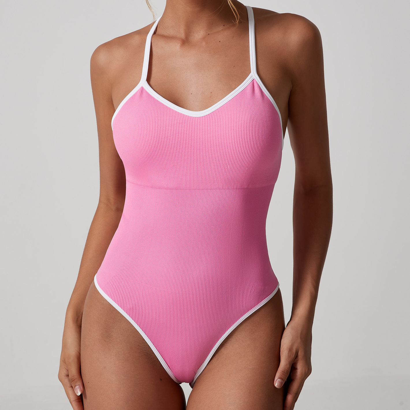 Contrast Color Suspenders One piece Briefs Pink - Shop at LoveMi