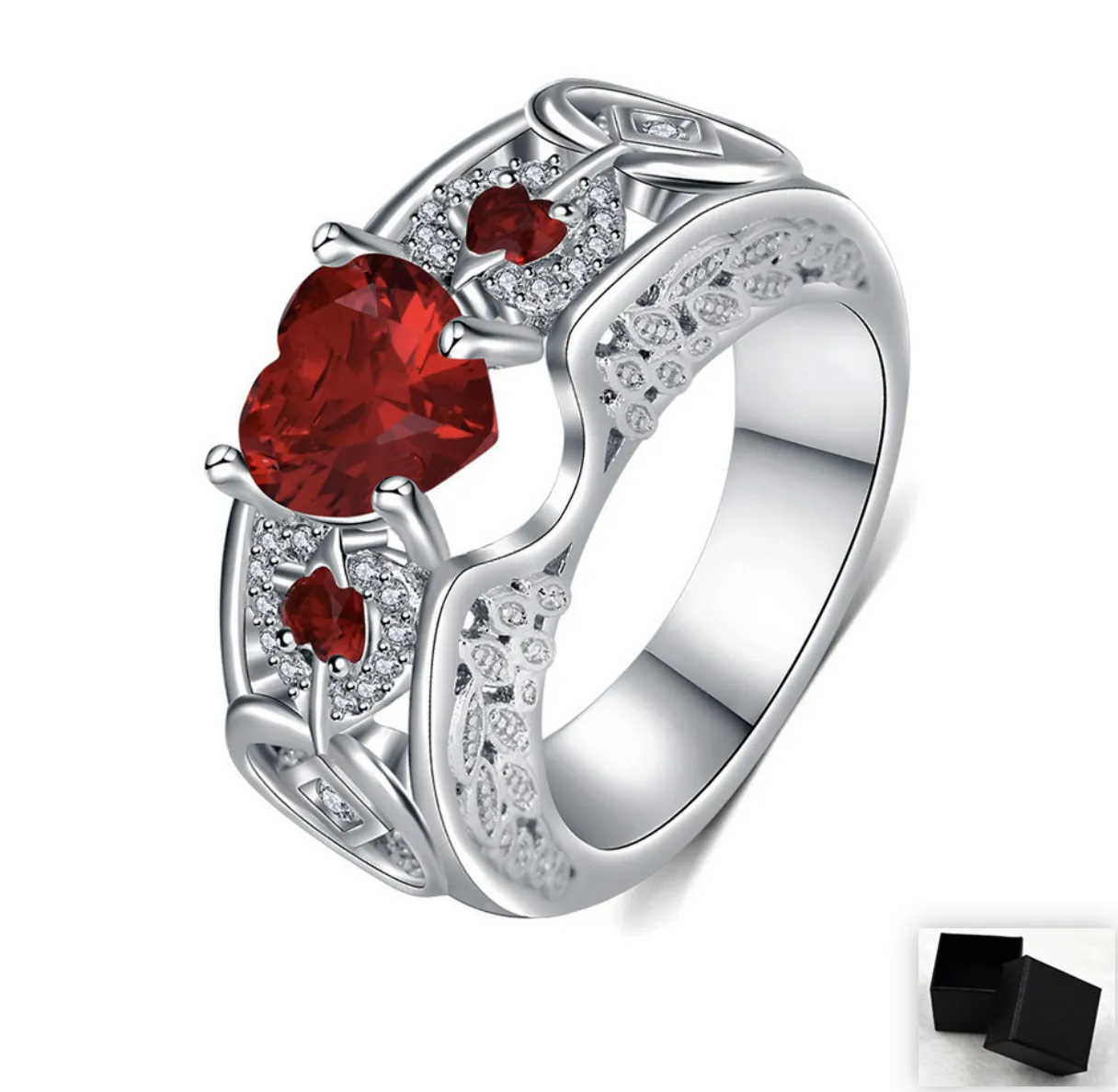 Princess Ring Heart-shaped Ruby Engagement