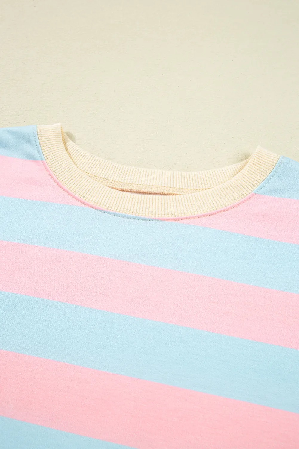 Sky Blue Stripe Drop Shoulder Crewneck Plus Size Sweatshirt