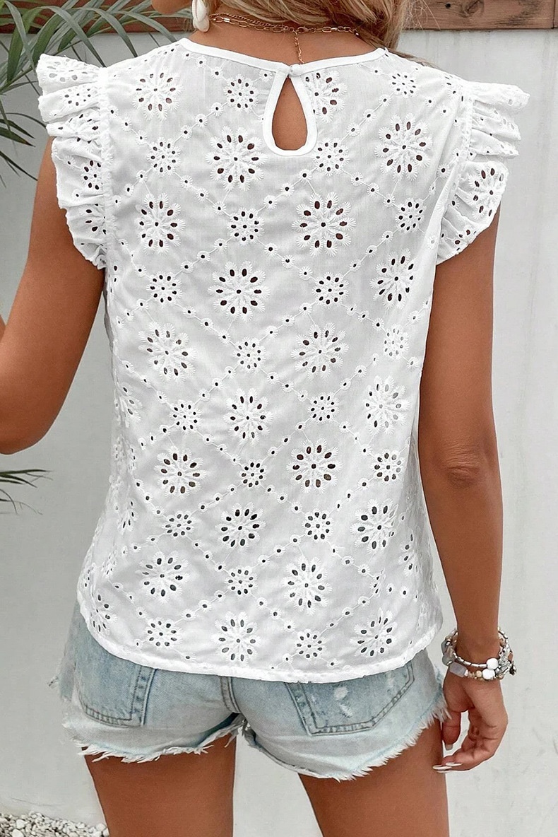 Boho Hollowed Out Blouse with Short Sleeves