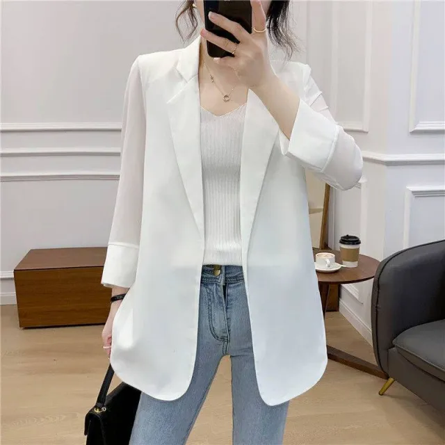 Women's Blazer Jacket Suit Coat Single breasted Stand Collar Tops Slim Outerwear Temperament Office Jacket White 2 - Shop at LoveMi
