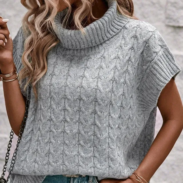 Medium Grey Cable Knit Turtleneck Batwing Sleeve Sweater Grey - Shop at LoveMi