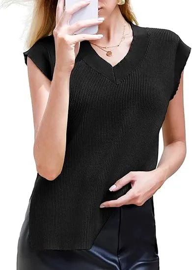Solid V neck Vest Sweater Black - Shop at LoveMi