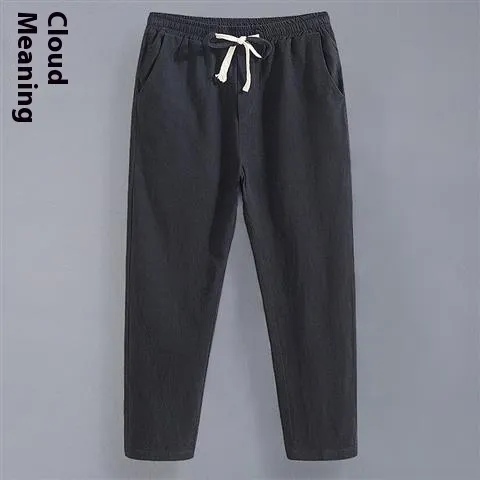 Linen Men's Tang Suit Cropped Pants Chinese Casual Loose