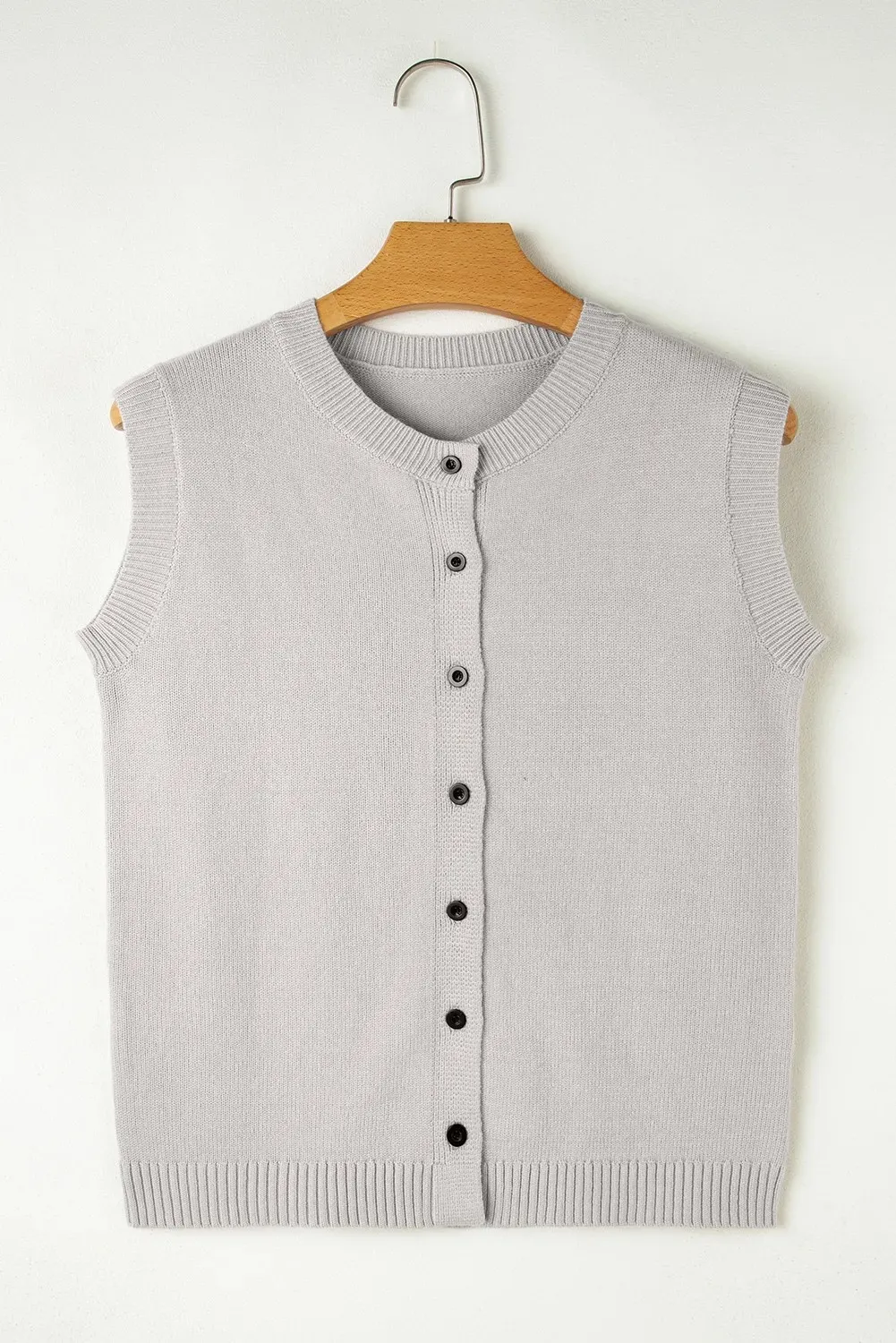Jet Stream Button Up O Neck Sweater Vest - Jet Stream