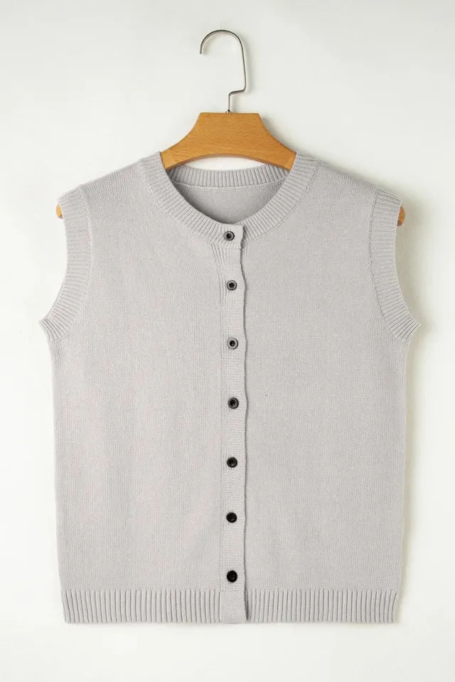Jet Stream Button Up O Neck Sweater Vest Jet Stream - Shop at LoveMi
