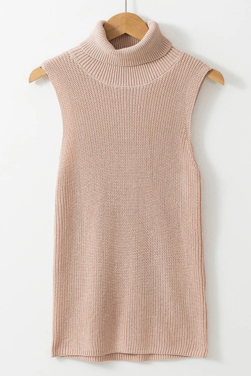 Oatmeal Solid Color Turtleneck Knit Tank Top
