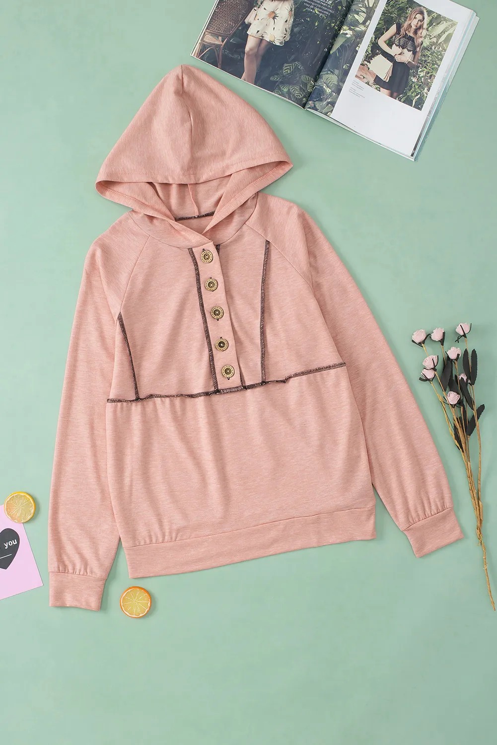 Buttons Front Princess Line Out Seam Hoodie