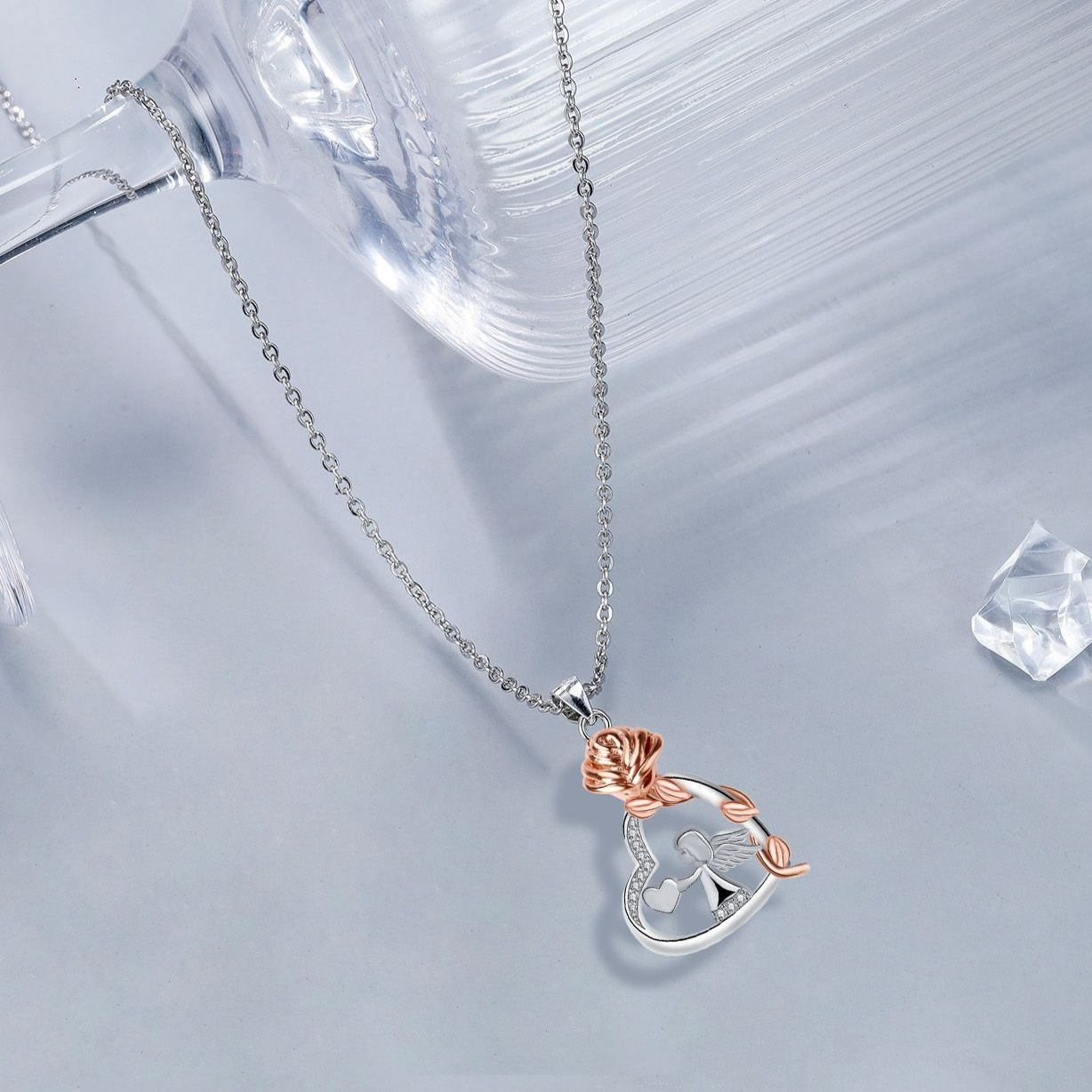 Romantic Ornament Heart-shaped Angel Necklace For Women
