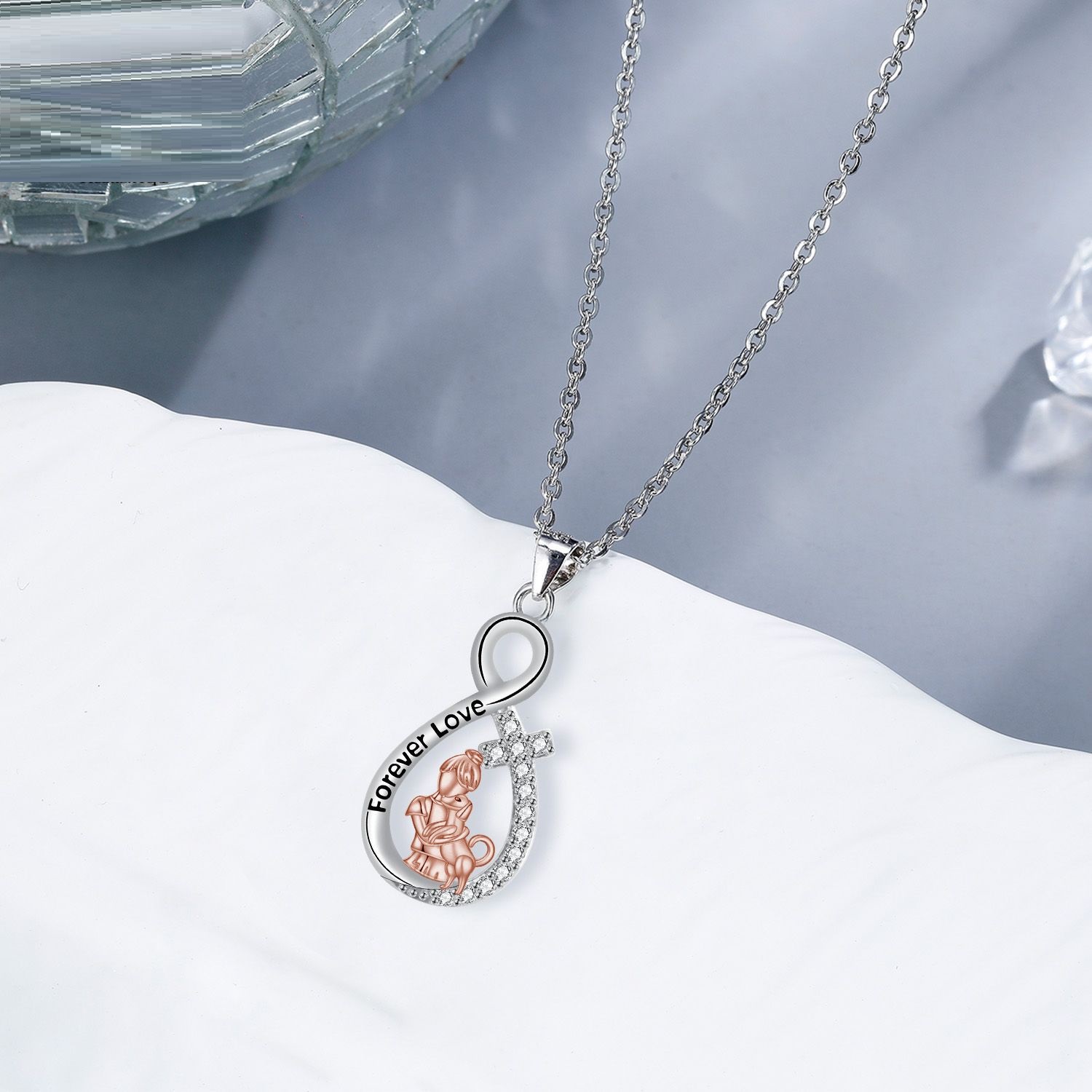 Love Heart Pendant Girl With Dog Necklace