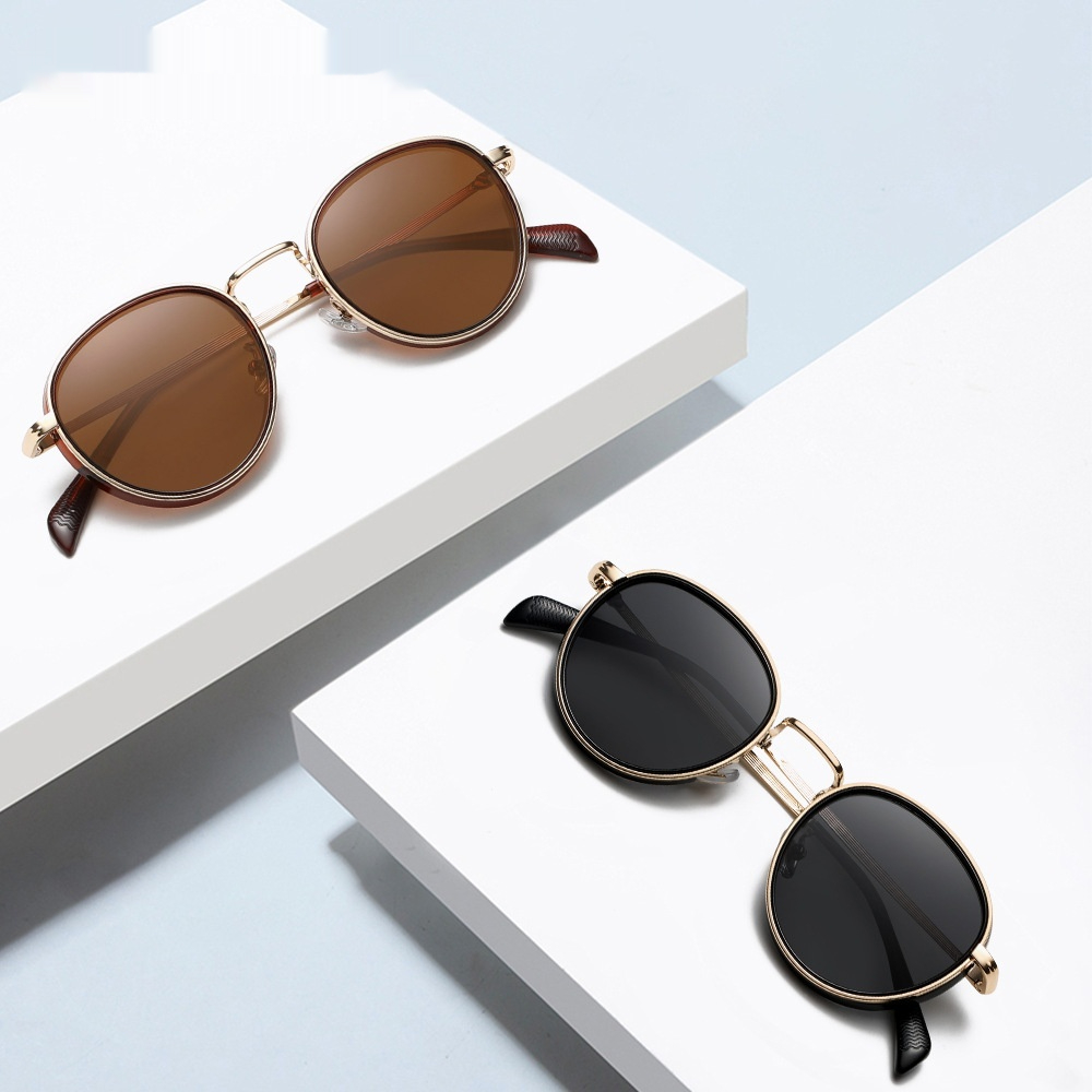 Round Frame Retro Sun Glasses Reflective Lenses - Image 2