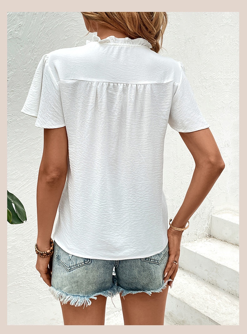White Short Sleeved Embroidered Bohemian Shirt for Women