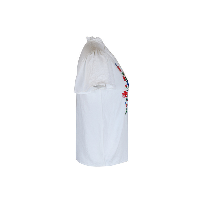 White Short Sleeved Embroidered Bohemian Shirt for Women