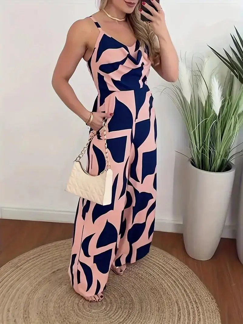 Women's Sleeveless Wide Leg Jumpsuit with Smocked Bodice