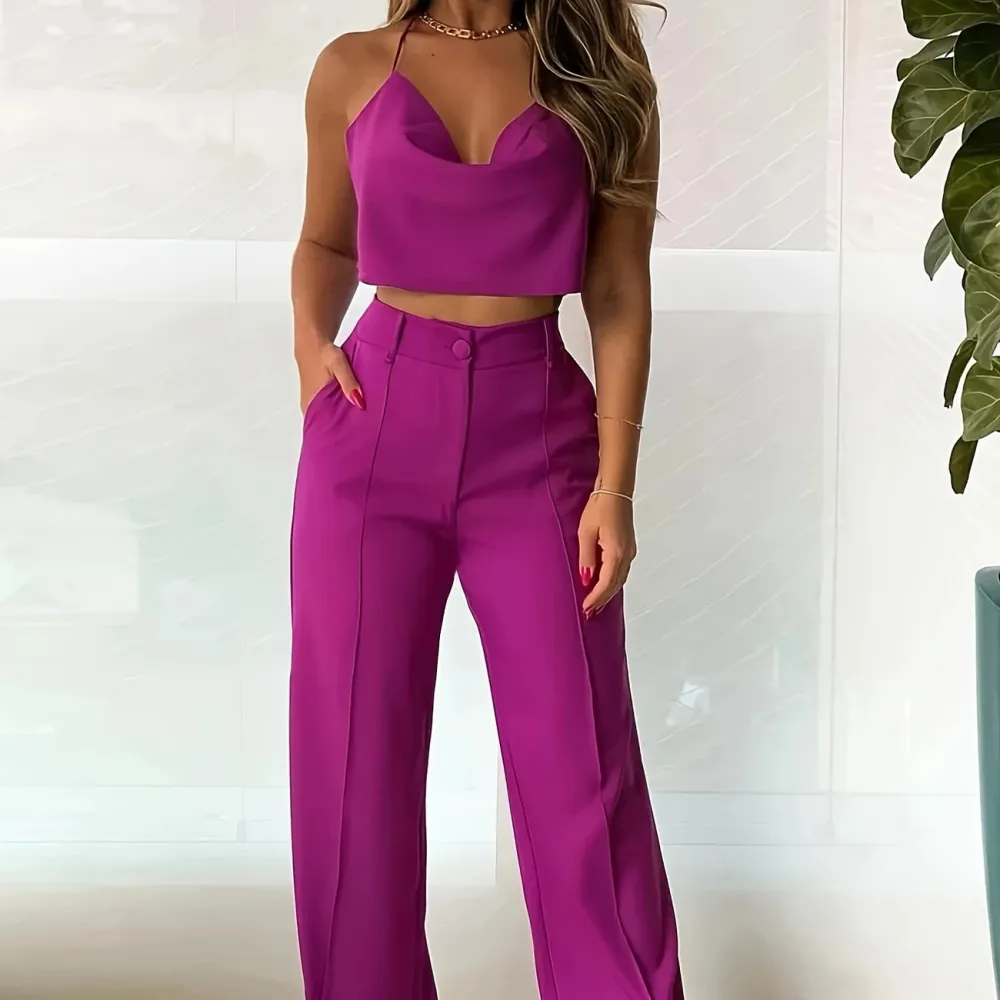 Fashion Trend Polyester Fiber Women's Top Set