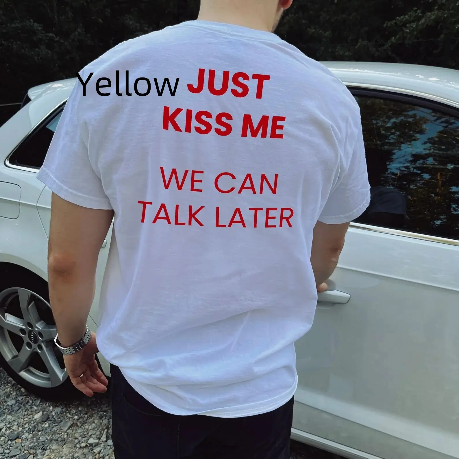 JUST KISS ME WE LATER Men's Printed Short Sleeve