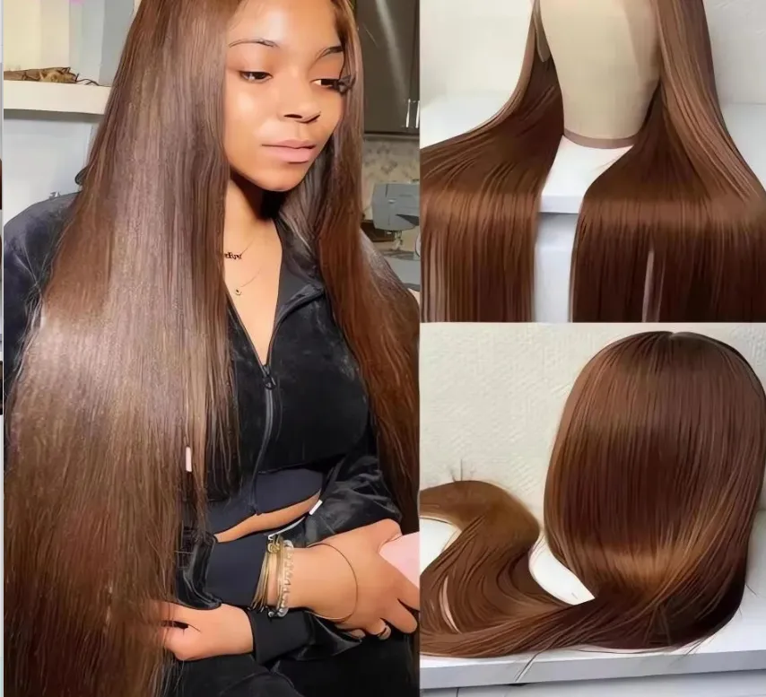 European And American Ladies Fashion Wig Front Lace Mid-length Straight Head Cover - Light Brown
