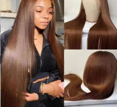European And American Ladies Fashion Wig Front Lace Mid-length Straight Head Cover - Light Brown - View 1