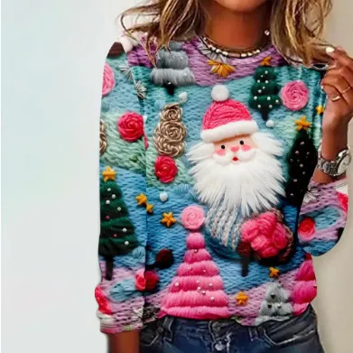 Autumn And Winter 3D Digital Printing Christmas Round Neck Top Style 126 - Shop at LoveMi