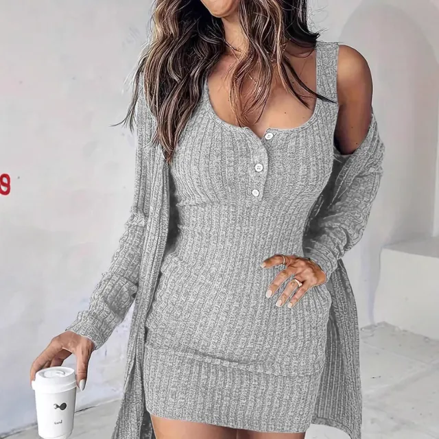 Tailored Solid Color Pit Stripe Vest Skirt For Women's Clothing Grey - Shop at LoveMi